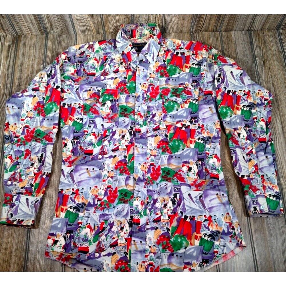 PANHANDLE SLIM Vintage Western Button Shirt Native American‎ Settler Men 15.5x35